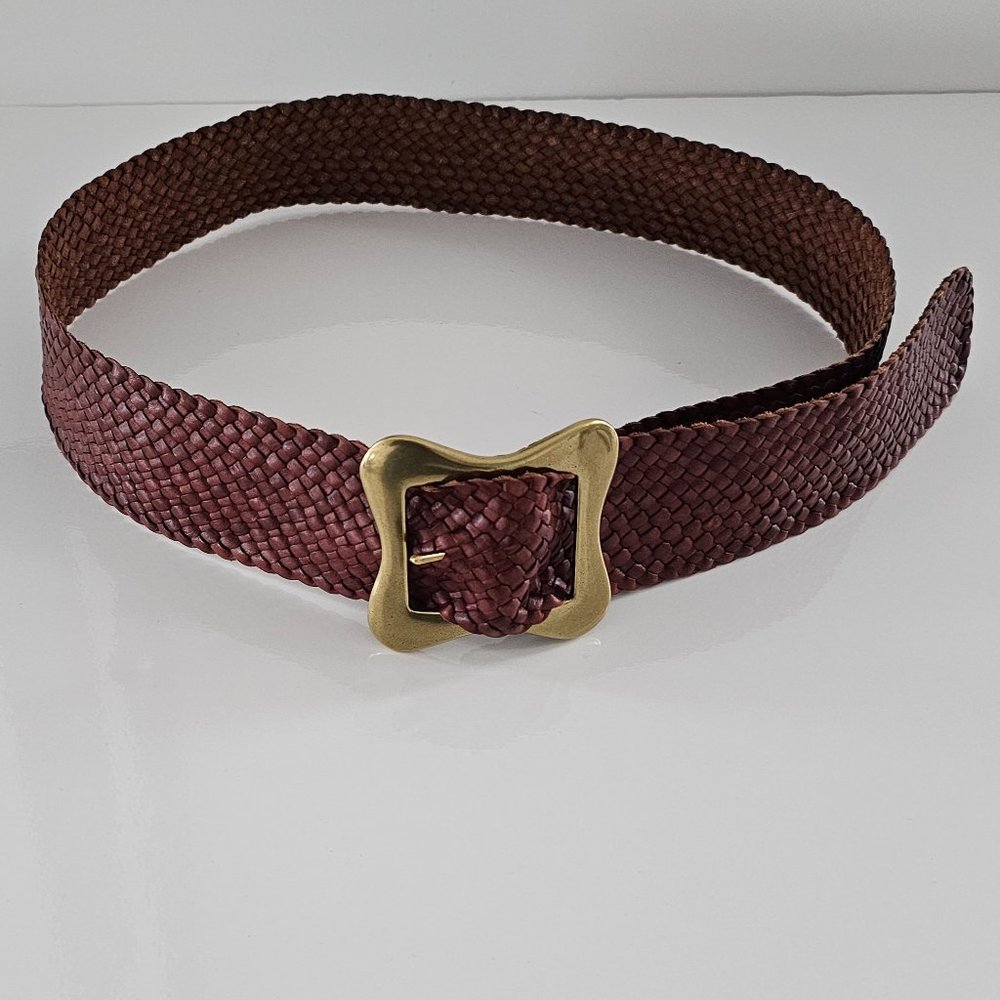 RALPH LAUREN BRAIDED LEATHER BELT BRASS BUCKLE - VERY GOOD CONDITION !!